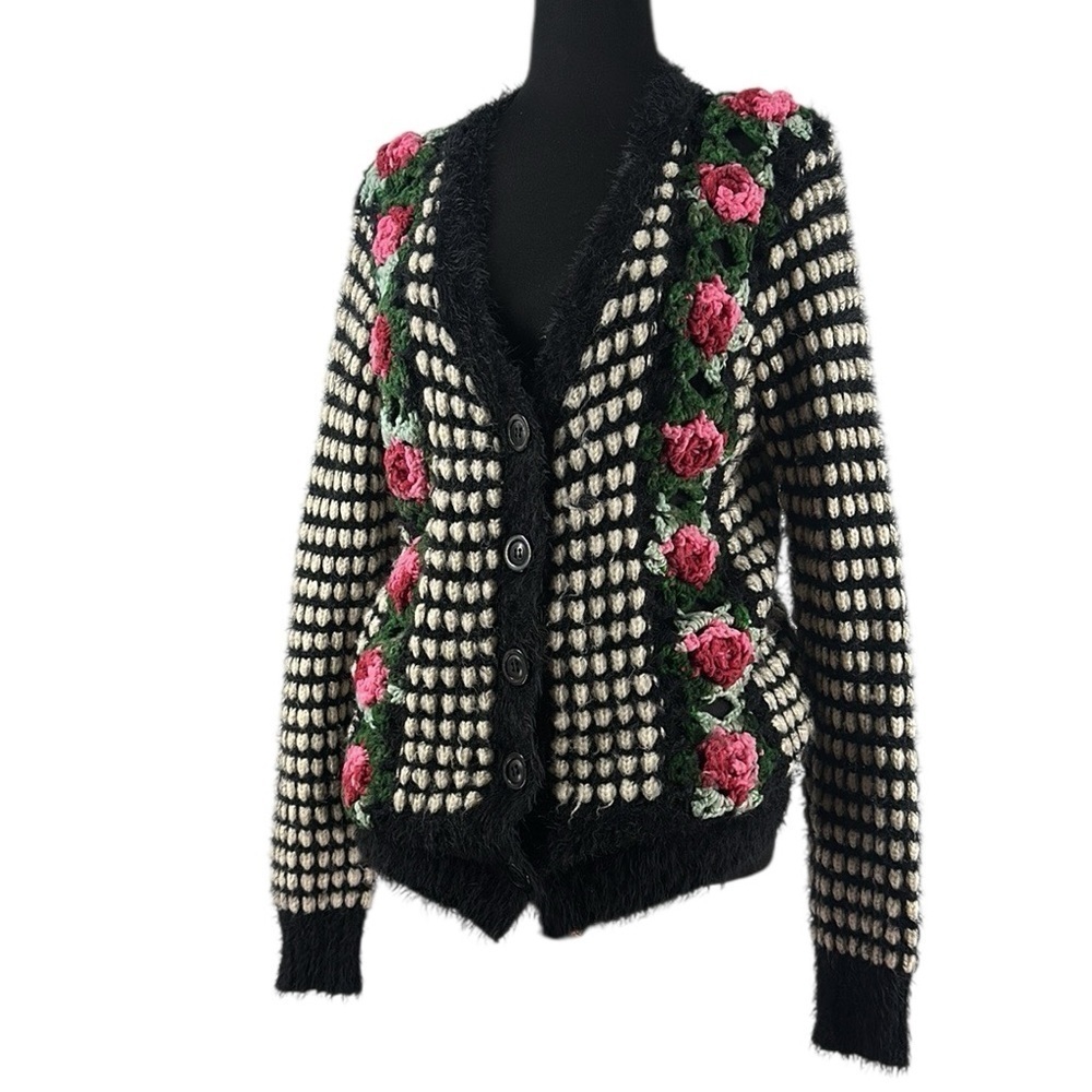Tatienne knit cardigan floral open knit Sweater pretty girlie sz sm
